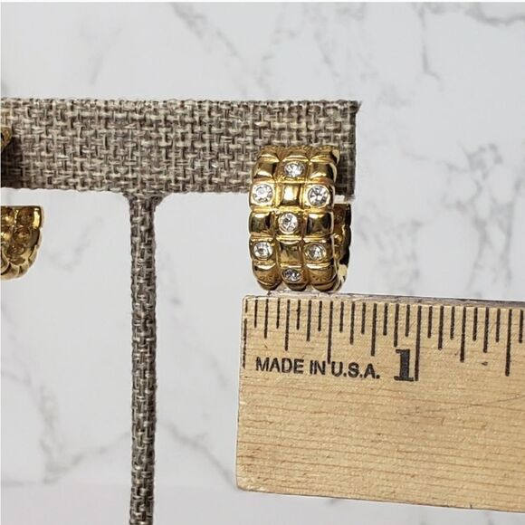 AVON Goldtone & Crystal Checkerboard Huggie Hoop Earrings - Picture 6 of 8